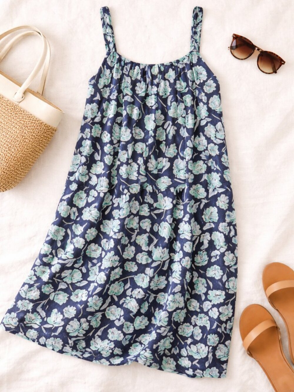 Merlette Blue Floral Cotton Dress Flowy Sleeveless Mini